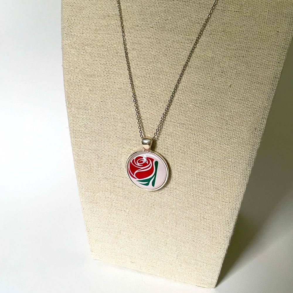 Vintage Abstract Rose Pendant on Silver Chain